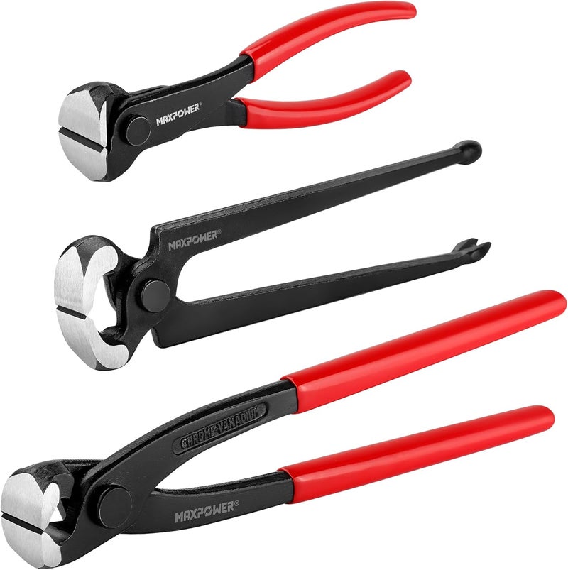 Max Power 3PCS Nail Puller Set, 9 inch End Cutting Nippers, 7 inch End Cutting Pliers, 8 inch Carpenter's Pincers - Image 1